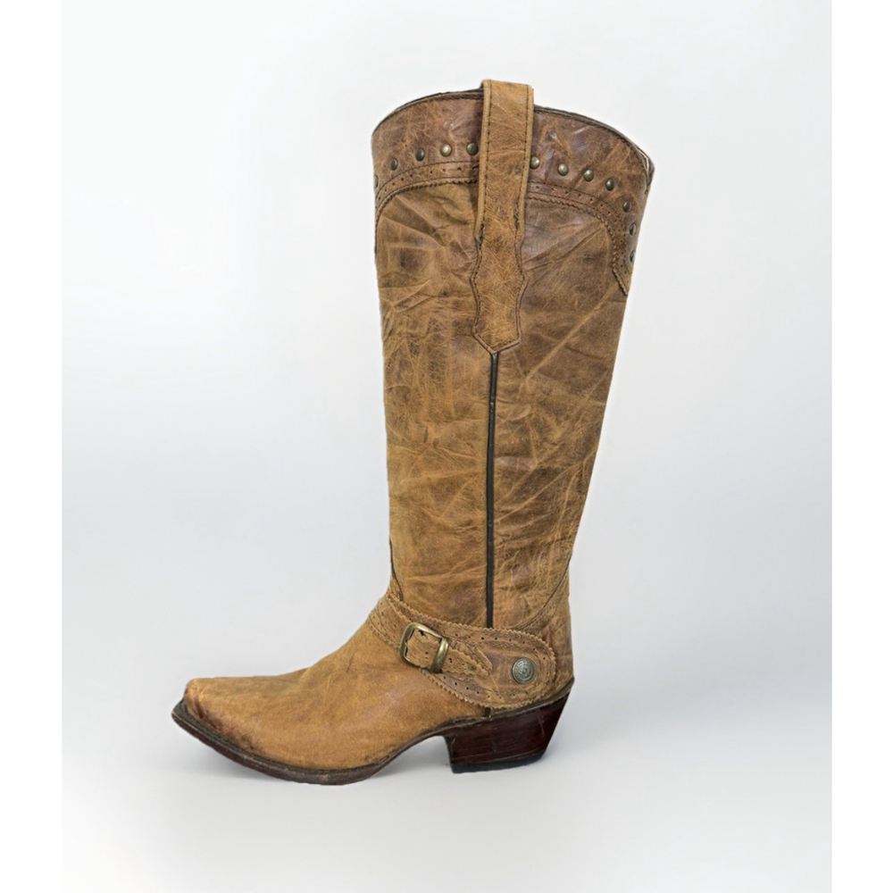 Golden Guns Cowboy Boots Women Sz 5.5 Brown Distressed Studded Western Cowgirl